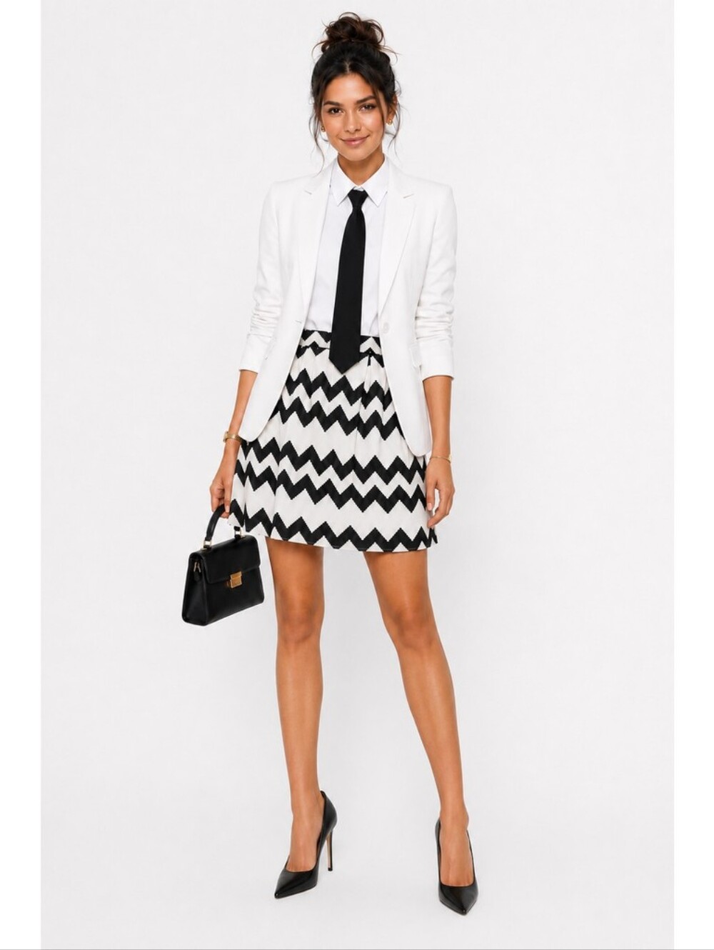 Lillians Black White Zigzag Chevron A-Line Skirt Women's Large